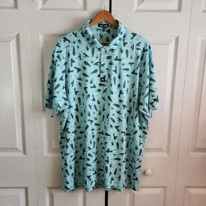 Bad Birdie Tony Saguaro Green Cactus Print Golf Polo SZ 2XL Performance Athletic